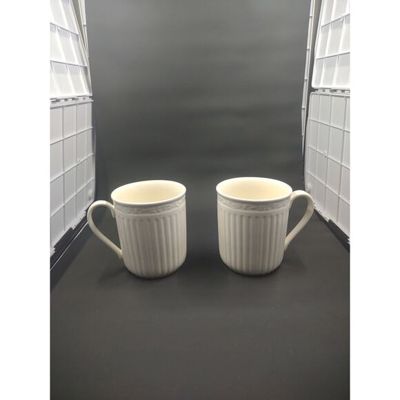 Mikasa Italian Countryside White Ribbed Stoneware Porcelain Mugs set of 2 - Picture 1 of 9